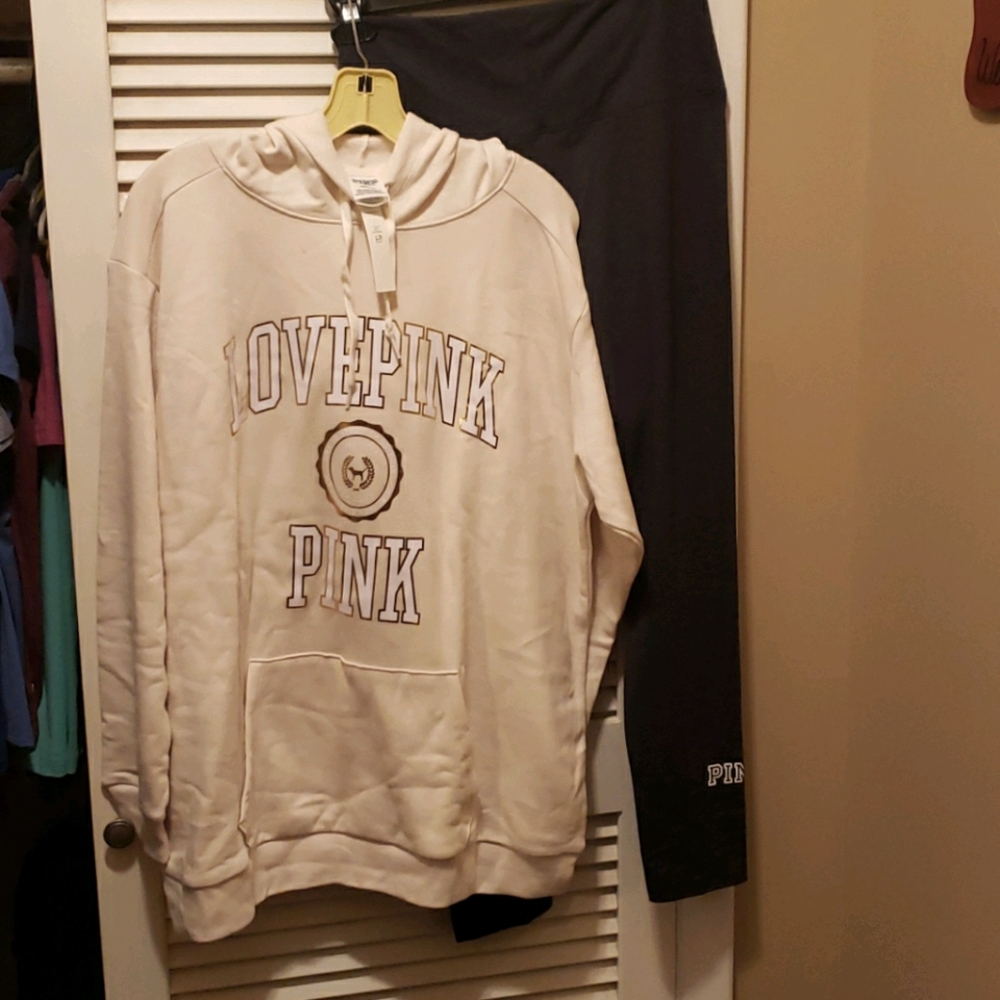 NWT PINK Cream and Gold Hoodie and Black Leggings